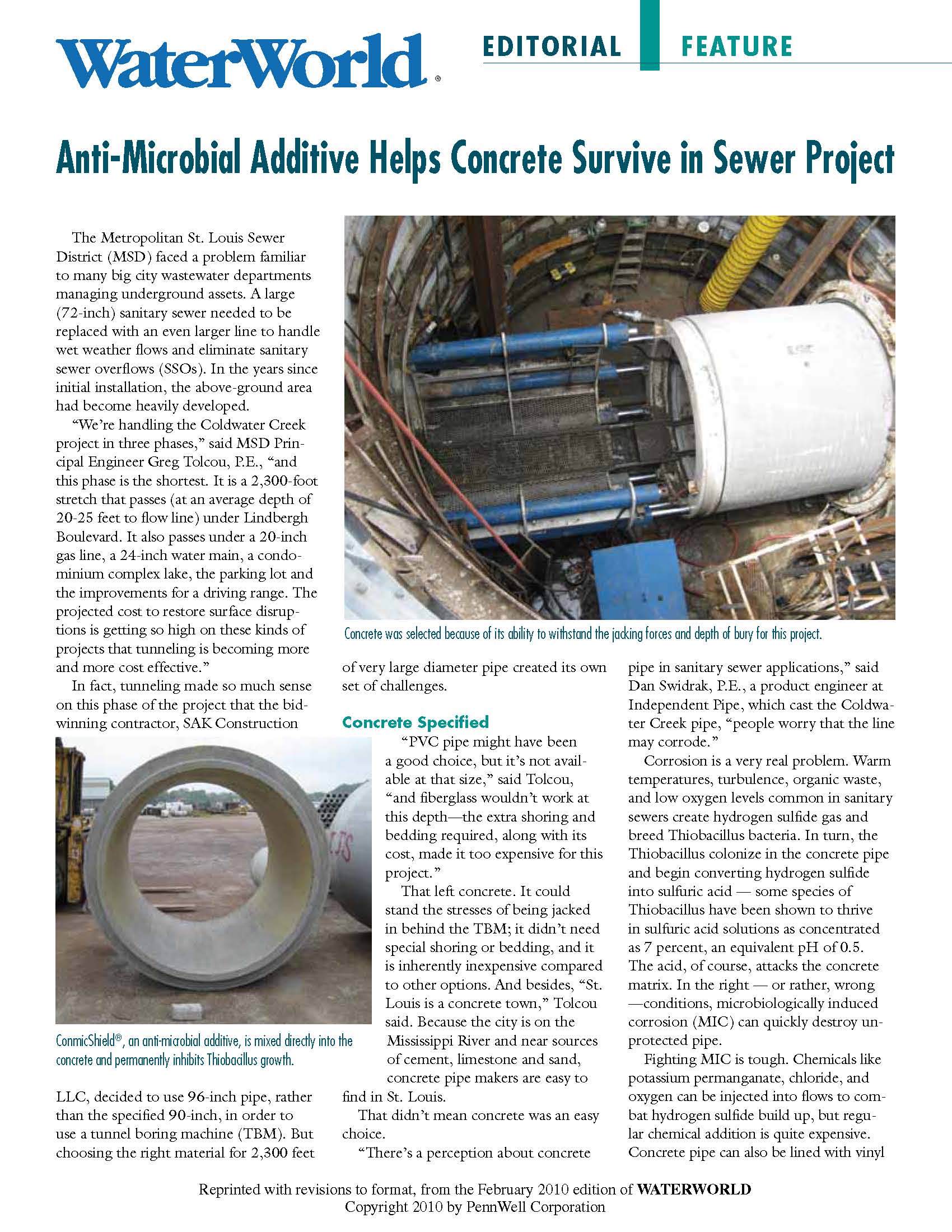 Protecting concrete sewer with anti-microbial additive